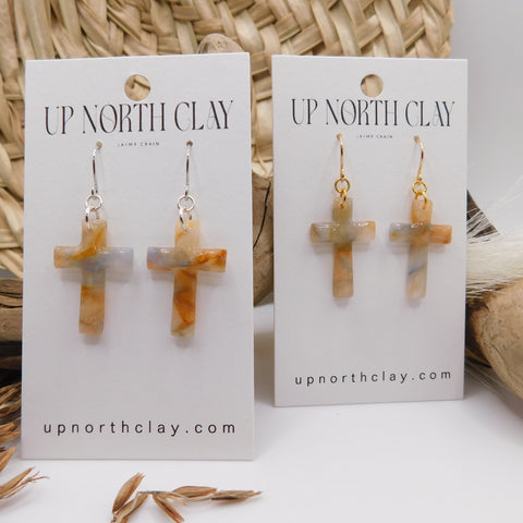 Marble Translucent Cross Earrings