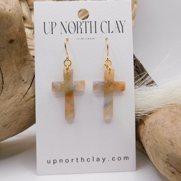 Marble Translucent Cross Earrings