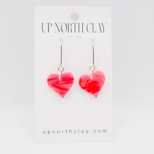 Hot Pink Marble Hearts Silver