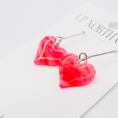 Hot Pink Marble Hearts Silver